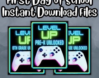First Day of School Sign, Gamer Boy or Girl Photo Prop, Printable Keepsake Poster, Instant Digital Download Files (Blue Pack)