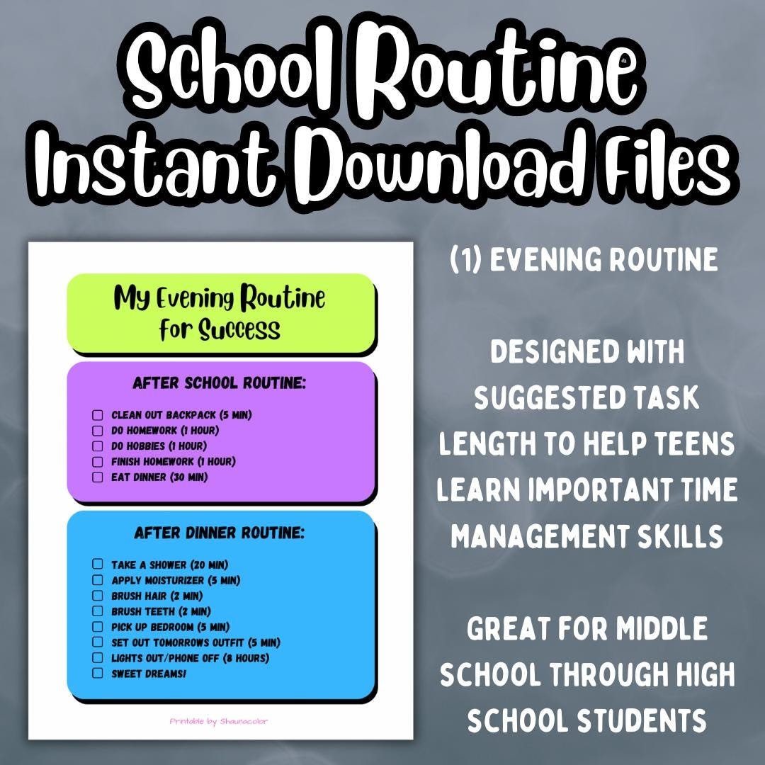 Evening Routine for Teen and Pre-teen Girls, Great for Parents Teaching ...