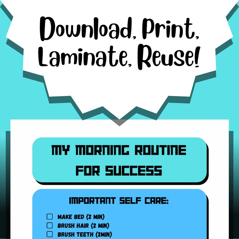 Teen's Morning Routine Checklist, Time Management Planner for Kids