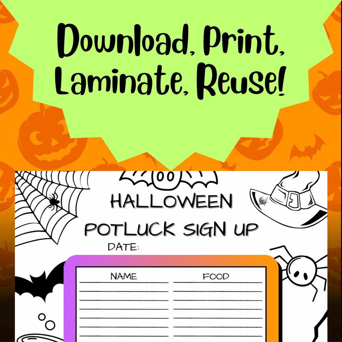 Halloween Themed Potluck Sign up Sheet for Quick and Easy Event ...