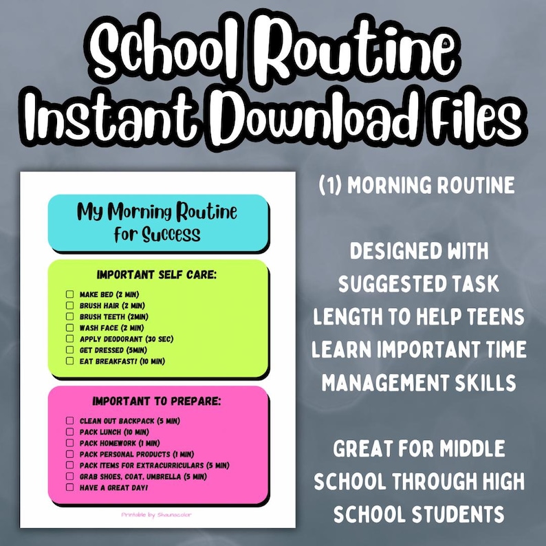 School Routine for Teens Daily School Checklist, Morning and Evening ...