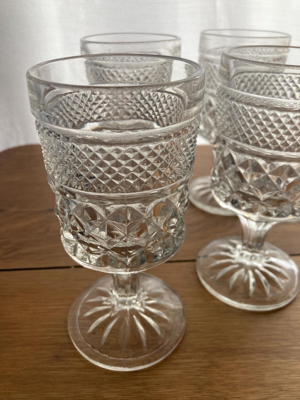 Vintage Wexford Waffle Pattern Pressed Glass Glasses Set of 4 Water