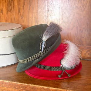 Vintage Wool Womens Hats, ladies size large feather and wool fedoras.