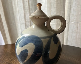 Zeldzame vondst! Vintage olielamp handgemaakte zoutglazuur steengoed kruik oude wereld folk boho-stijl