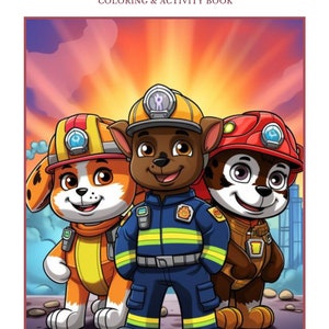 K&ouml;nnte beinhalten: Ein Malbuch mit drei Cartoon-Hunden aus der Paw Patrol-Serie. Die Hunde tragen Feuerwehrhelme und -uniformen. Das Buchcover zeigt den Text "911 ADVENTURE MALBUCH & AKTIVIT&Auml;TSBUCH" und den Namen des Autors "HEATHER REED".