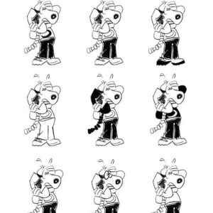 K&ouml;nnte beinhalten: Schwarz-wei&szlig;-Zeichnung von neun Hunden mit unterschiedlichen Merkmalen. Finde die beiden Hunde, die genau gleich sind. Der Text "Find the two 9-1-1 dogs that are the same." befindet sich oben im Bild.