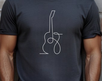 Minimalistisch Line Art-gitaar-T-shirt voor muzikanten