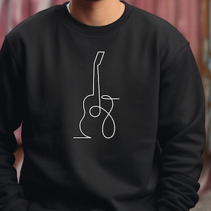 Sudadera con diseño de guitarra de arte lineal para amantes de la música o guitarristas. Camiseta de guitarrista de minimalismo armonioso. El viaje espiritual del músico y su amor por la música.