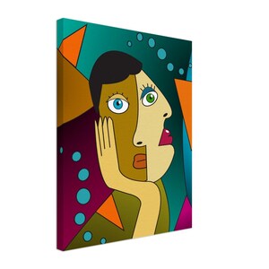 Abstract Portrait Canvas Print - Thoughtful Man Reflecting about a Woman - Modern Wall Art Decor