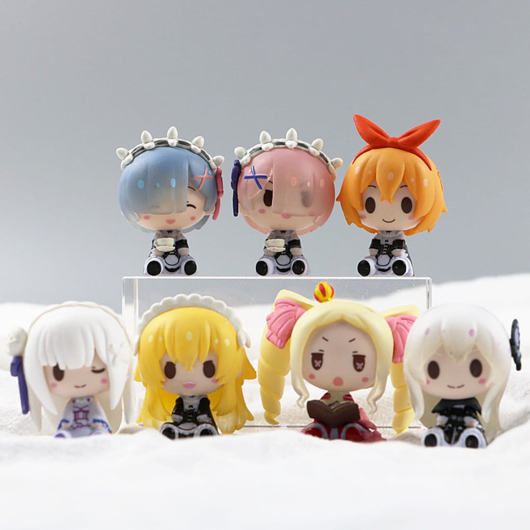 Rezero Girls Kawaii Anime Chibi Figures Rem Ram Beatrice Etsy