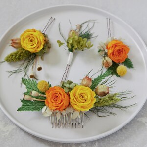 Preserved rose flowers Bridal hair comb Bridal hairpiece wedding hair accessory bridal flower decor orange  - Get a Free Set (see details)