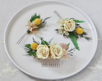 Preserved rose flowers antique Bridal hair comb Bridal hairpiece wedding hair accessory bridal flower decor - Get a Free Set (see details)