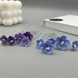 Celestial Serenade: Set of 5 pcs Sky Blue or Lavender Floral Hair Pins - Wedding Hair Accessory with Flowers, Bridal Headpiece, Gift for Her