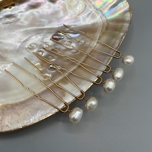 5, 6, 7, 8 or 9pcs Set of Natural White Freshwater Pearl Hair Pins - Silver or Gold Bridal Headpiece, Wedding Hair Accessory, Pearl Clips