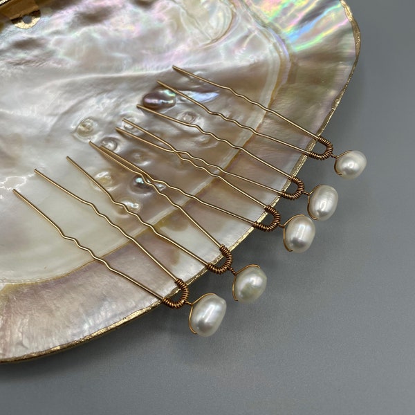 Set of Natural White Freshwater Pearl Hair Pins - Bridal Headpiece, Wedding Hair Accessory