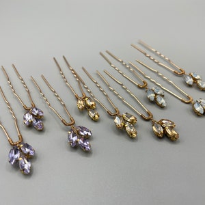 Set of 3 Opal, Champagne, or Violet Glass Crystal Hair Pins in a Gold Tone - Sparkling Bridal Headpiece, Wedding Accessory, Gift for Her