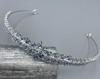 Sparkling Floral Zircon Tiara - Headpiece for Brides, Bridesmaids, and Prom, Wedding Hair Accessory, Crystal Headband, Bridal Crown
