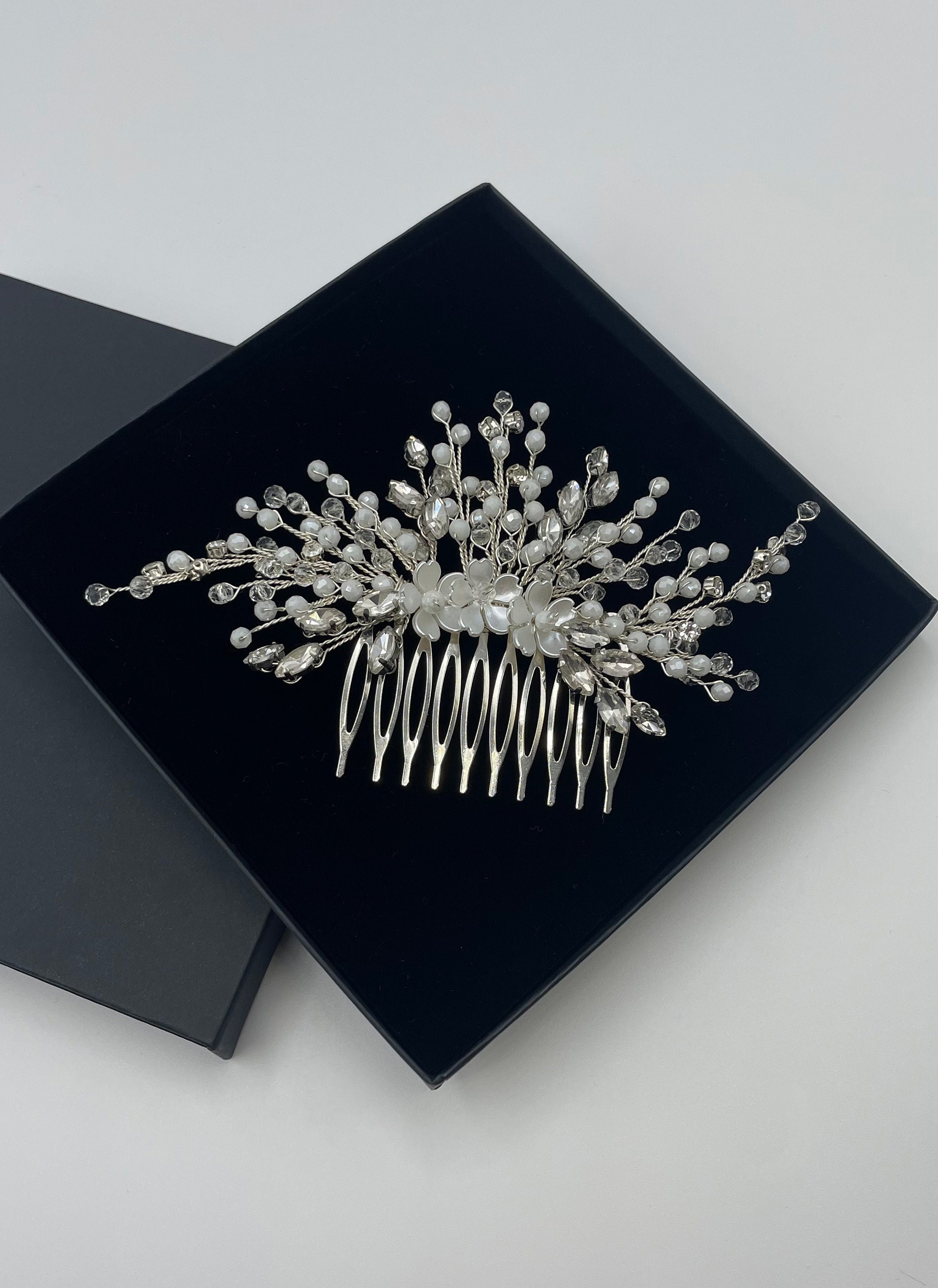Elen Henderson Silver Crystal Floral Hair Comb Amazon.com : 4 Pieces Bridal Flower Wedding Hair Comb  main image 4