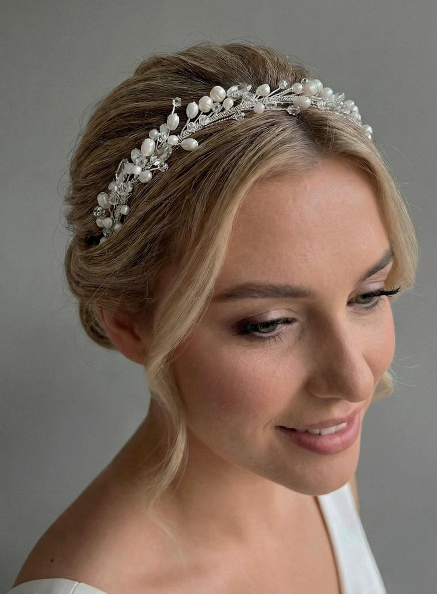 Silver Bridal Pearl Headband for Brides and Bridesmaids 