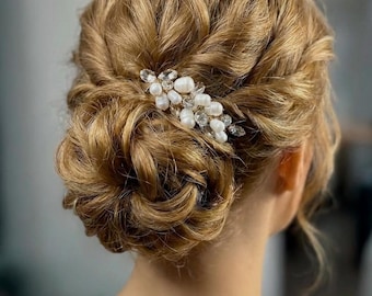 Pettine Da Sposa Con Cristalli Dorati E Fiori In Ceramica - Fermaglio Per Chignon Elegante Per Matrimonio, Damigelle E Cerimonie - Accessorio Capelli Regolabile 11x5 Cm - 6