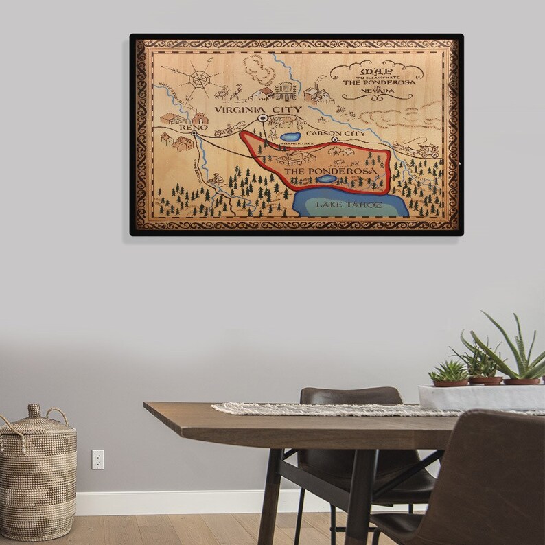 Ponderosa Map Poster, Map of the Ponderosa, Bonanza Map Canvas Art