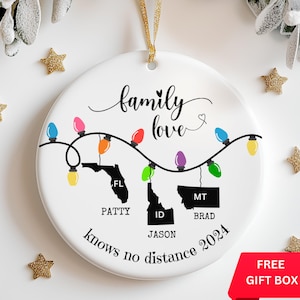 Personalized Family Ornament, Family Love State Ornament, Custom State To State Family Long Distance Christmas Gift