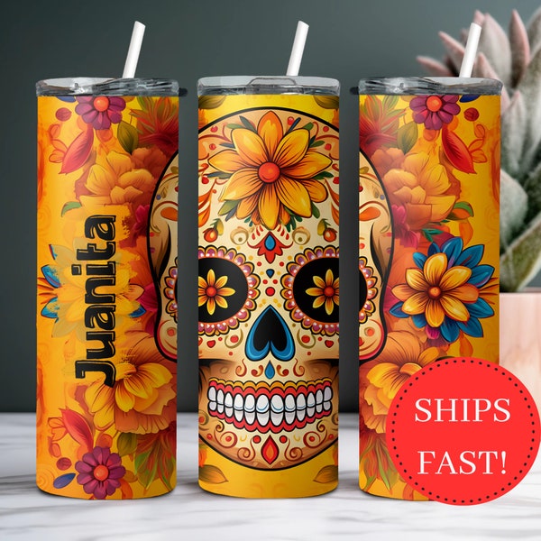 Personalized Sugar Skull Tumbler, Hispanic Heritage, Day of the Dead Tumbler, Sugar Skull Cup, Latino Tumbler, Hispanic Cups, Cinco de Mayo