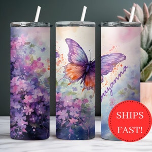 Purple Butterfly Lover Gift Butterfly Tumbler with Name Gift For Her, Floral Butterflies Cup, Personalized Butterfly Lovers Gift for Women