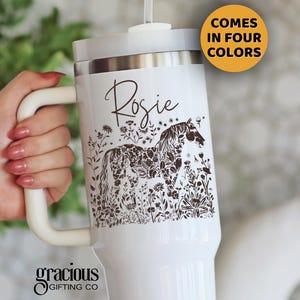 Horse Lover Gift Tumbler 40oz with Handle Horse Personalized Floral Horse Gift for Mom Custom Horse Cup Horse Gift for Girl Equestrian Cup