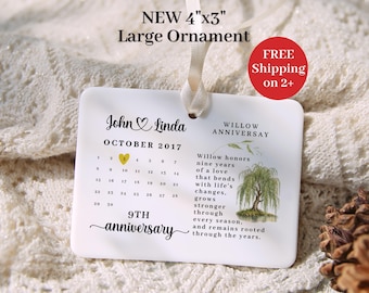 Custom Nine Year Wedding Anniversary Calendar Ornament Personalized Willow 9th Anniversary Milestone Gift Keepsake for Parents Partner Ninth