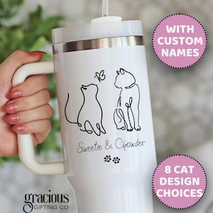 Custom Cat Tumbler 40 oz Personalized Cat Gift Cat Dad Gift for Cat Mom Cat Owner Gift for Cat Lover Cat Travel Mug 2 Cats Minimalistic Pet