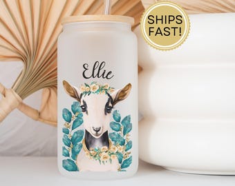 Cute Goat Lover Iced Coffee Cup - Personalized Farm Animal Glass Can - Goat Lover Gift for Goat Mama Tumbler