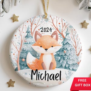 Cute Fox Custom Ornament for Kids with Fox Ornament with Name, Personalized Child&#39;s Ornament, Personalized Fox Ornament Boy, Ornament Girl