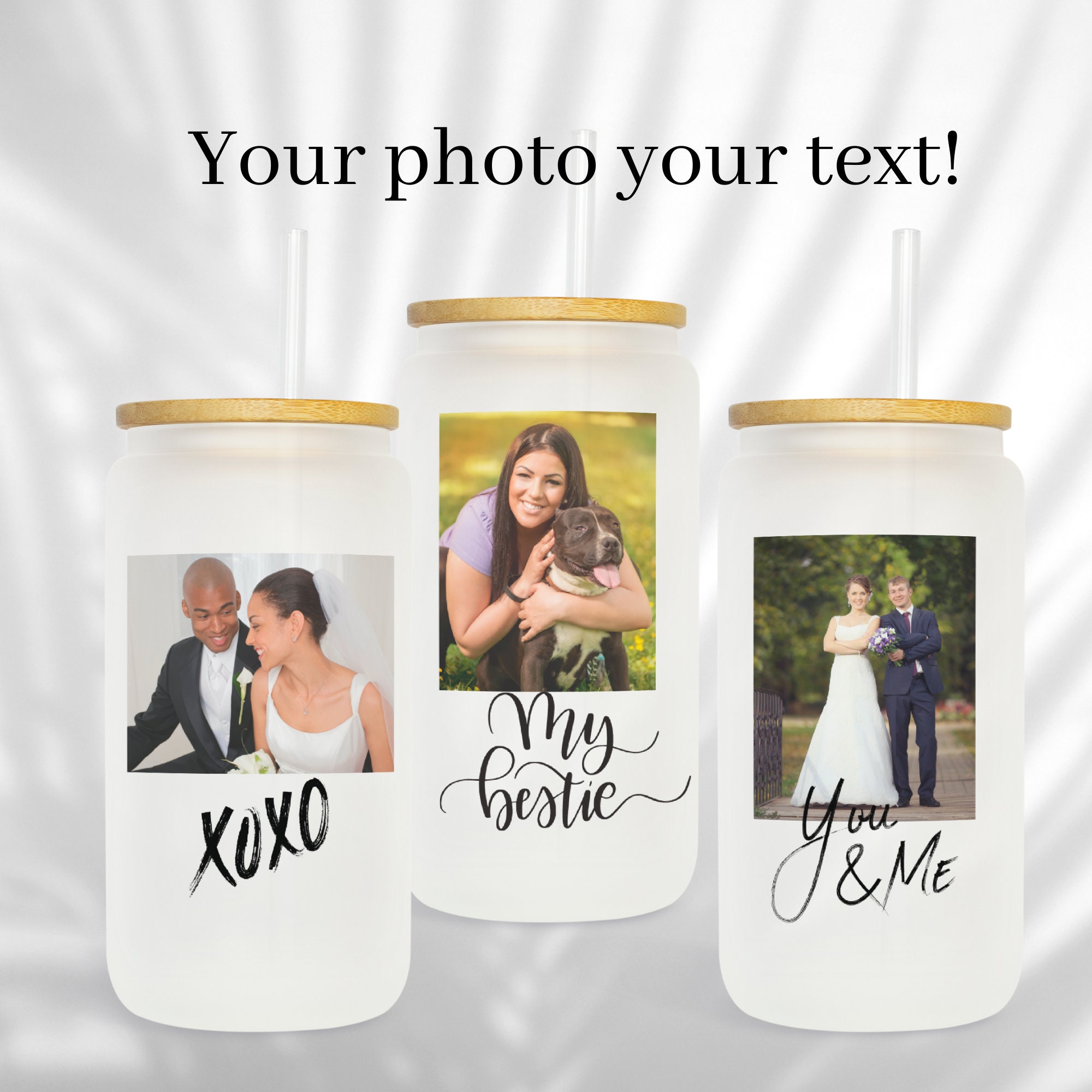 Custom Photo Iced Coffee Cup, Mother‘s Day Frosted Glass Tumbler, Personalized Glass Can, Family Memories, Anniversary Engagement Gifts