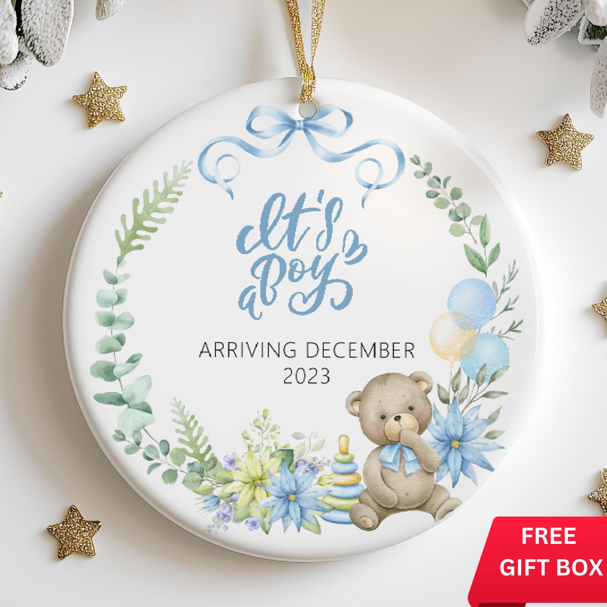 It's a Boy Baby Pregnancy Announcement Ornament Gift for Expecting Couple, Custom Christmas Baby Shower Gift Boy Ornament