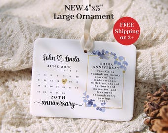 Custom 20 Year Wedding Anniversary Calendar Ornament Personalized China Anniversary Twentieth Milestone Gift Keepsake for Parents 20th