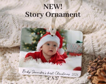 Custom Baby's First Christmas Photo Ornament Large Story Ceramic Keepsake Babys First Ornament Personalized Newborn New Parent Christmas