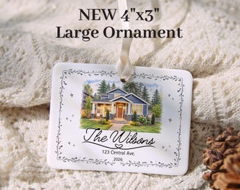 Custom Watercolor House Ornament Personalized New Home Ornament Ceramic Keepsake Christmas New Homeowner Housewarming Realtor Closing Gift