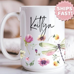 Dragonfly Mug with Name Personalized Dragonfly Gift Dragonfly Lover Large Dragonfly Mug Ceramic Dragonfly Coffee Cup Dragonfly Coffee Mug