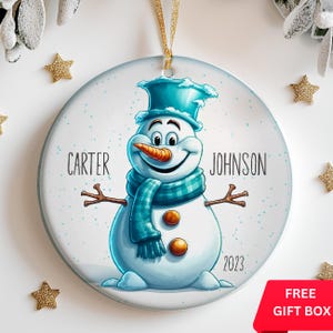 Funny Snowman Christmas Ornament with Name, Cute Snowman Personalized Ornament, Custom Snowman Ornament, Kids Ornament Keepsake