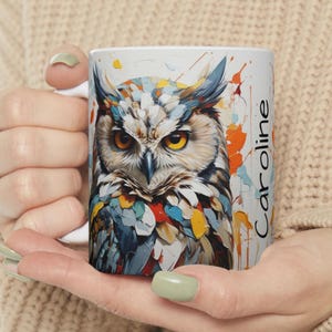 Owl Mug, Personalized Owl Mug Gift for Owl Lover, Custom Owl Coffee Cup, Unique Owl Tea Mug, Ceramic Owl Mug, Owl Kitchen Decor