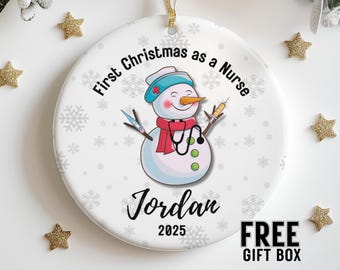 Cute Nurse Christmas Ornament Personalized First Christmas as a Nurse, Custom Nurse Christmas Gift, Snowman Nurse Christmas Ornament Funny