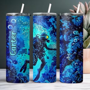 Scuba Diver Gift Tumbler Custom Scuba Diver Tumbler with Name Scuba Diving Cup Underwater Diver Stainless Steel 20 oz with Lid and Straw