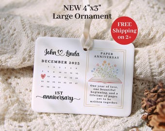 First Year Wedding Anniversary Calendar Ornament Personalized Paper 1st Anniversary Milestone Gift Keepsake for Couple Partner One Year