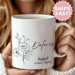 Custom Birth Month Flower Coffee Mug Personalized Gifts for Women Name Birth Flower Cup Birth Flower Mug Mother&#39;s Day Birthday Mom Sister