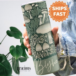 Custom Mushroom Tumbler with Straw Mushroom Lover Gift Personalize Cottagecore Mushroom Tumbler Botanical Cup Mushroom Mug Nature Lover Gift