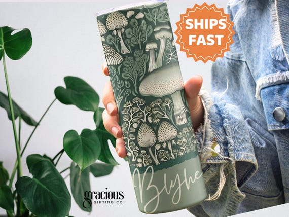 Custom Mushroom Tumbler with Straw Mushroom Lover Gift Personalize Cottagecore Mushroom Tumbler Botanical Cup Mushroom Mug Nature Lover Gift