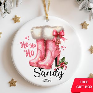 Coquette Pink Christmas Ornament with Name, Personalized Girly Christmas Ornament