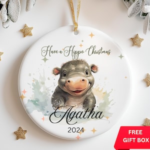 Baby Hippo Ornament with Name, Have a Hippo Christmas Ornament, Hippo Lover Gift, Personalized Hippo Gift, Animal Ornament Keepsake Wildlife