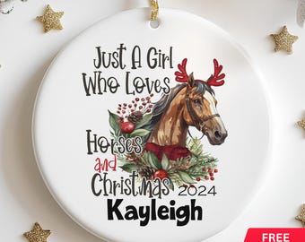 Personalized Horse Ornament For a Girl who Loves Horses, Custom Horse Ornament with Name, Christmas Horse Ornament